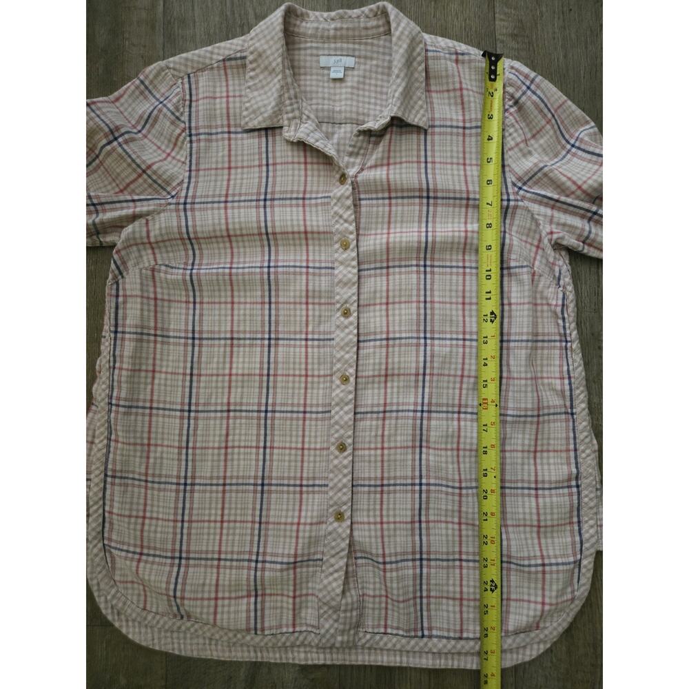 J. JILL Women Size L Flannel Bottom Top Blouse Shirt Plaid Pink 100% Cotton Soft - Picture 7 of 7